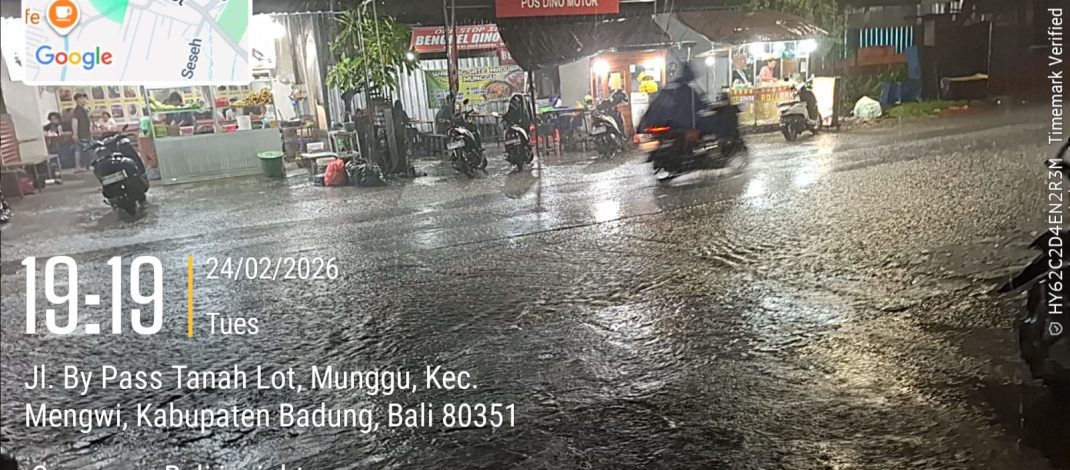 Waspada, Hujan Deras Menghantam Jl. By Pass Munggu Tabanan!